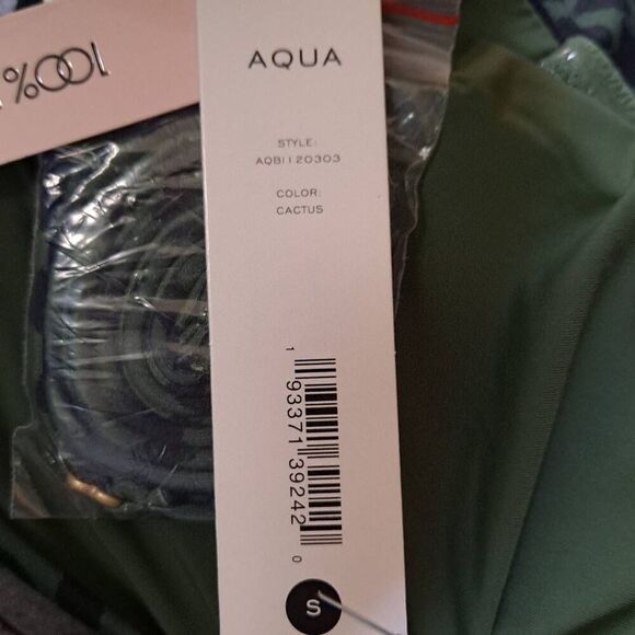 Aqua Lounge Knotted Bandeau Bikini Top Green Black Animal Print Small - Picture 7 of 7